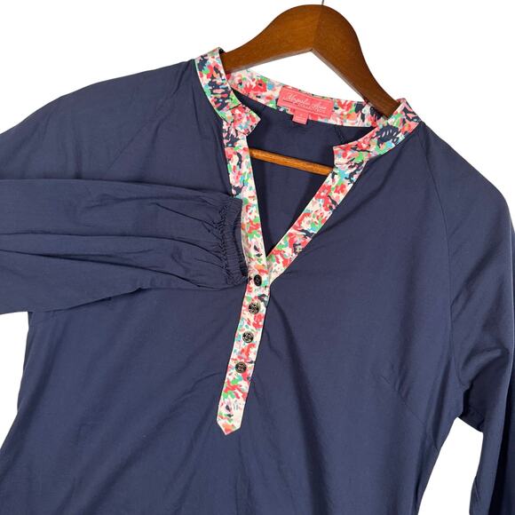 Magnolia Tops - Magnolia Lane Women’s S Masters Golf Popover Navy Floral Trim Lightweight EUC